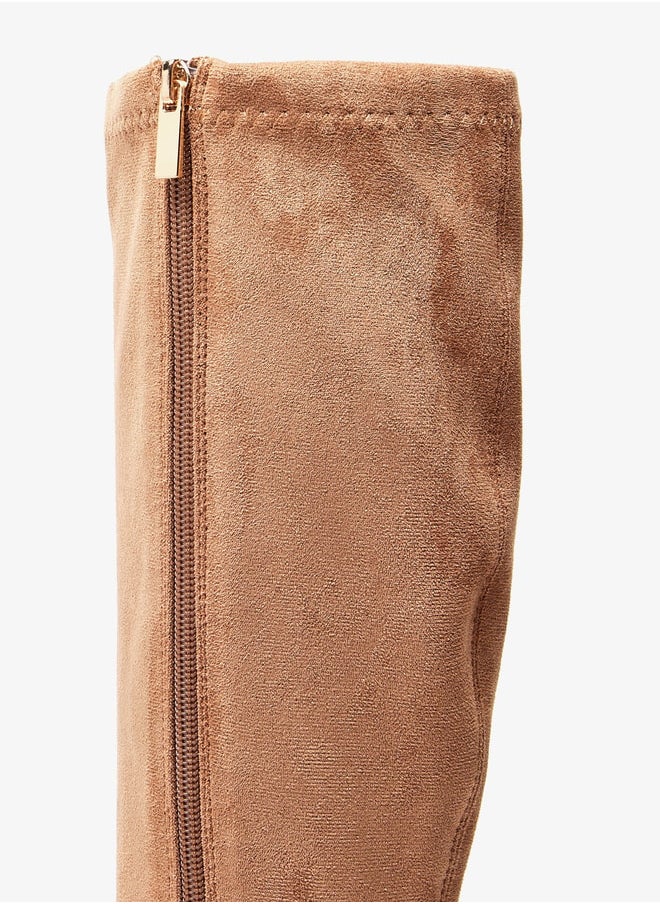 Celeste - Women's Textured High Shaft Boots with Zip Closure and Block Heels - Image 1