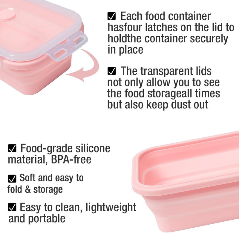 LUCCI Set of 4 Collapsible Foldable Silicone Food Storage Containers with BPA Free Leftover Food Box with Airtight Plastic Lid for Kitchen Bento Lunch BoxMicrowave Dishwasher Freezer PINK - Image 5