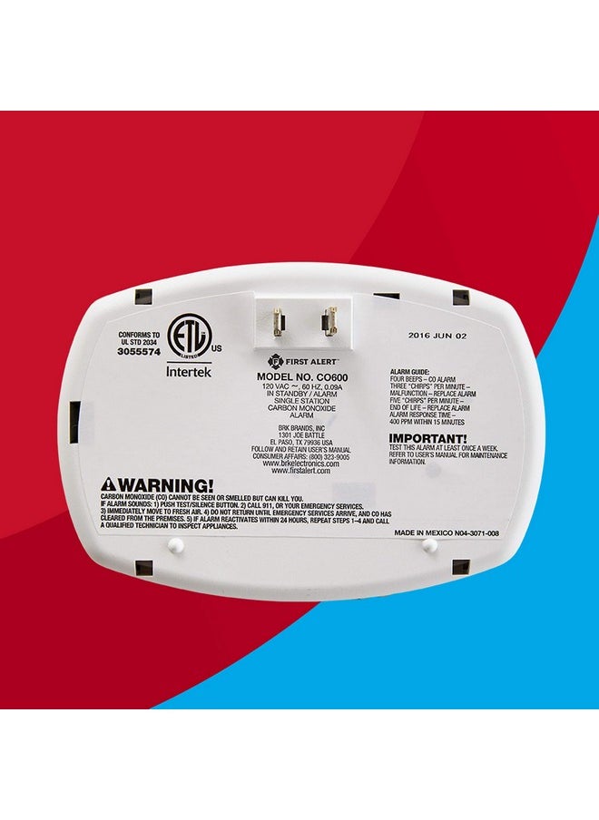 FIRST ALERT FIRST ALERT Plug-In Carbon Monoxide Detector, 3 Count (Pack of 1), CO600 , White, 6.75 x 6.9 x 9 inches  - Image 4