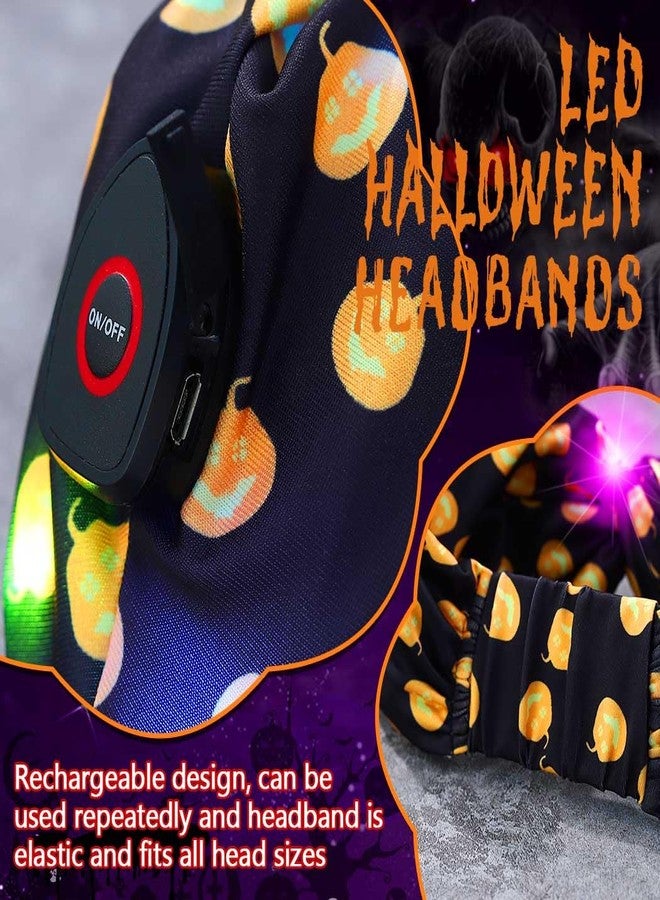 GORTIN Halloween Wide Headband Light up Pumpkin Stretchy Knot Head Wraps Ghost Cosplay Hair Band Hair Accessories for Women 2Pcs - Image 5