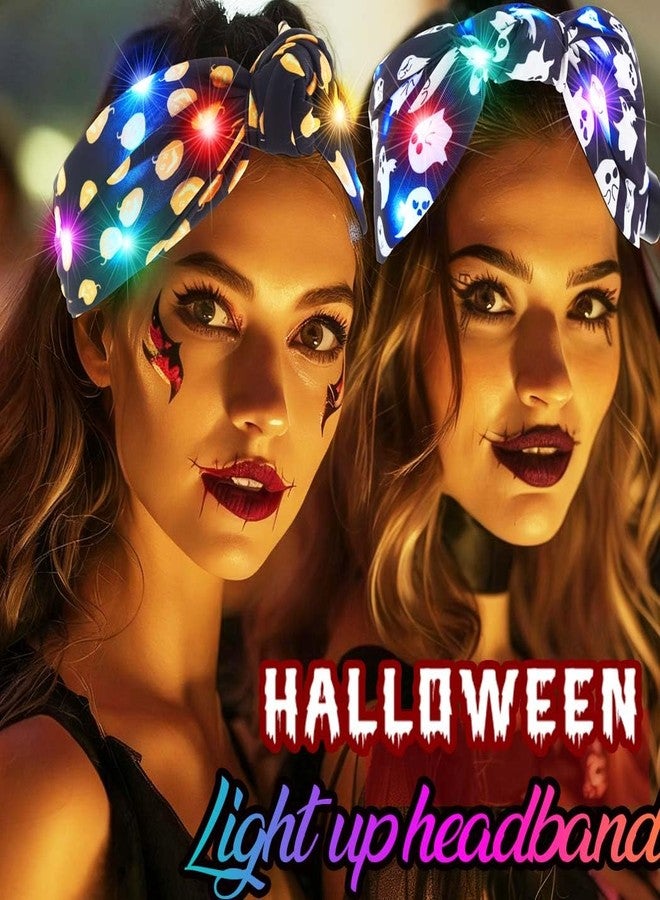 GORTIN Halloween Wide Headband Light up Pumpkin Stretchy Knot Head Wraps Ghost Cosplay Hair Band Hair Accessories for Women 2Pcs - Image 3