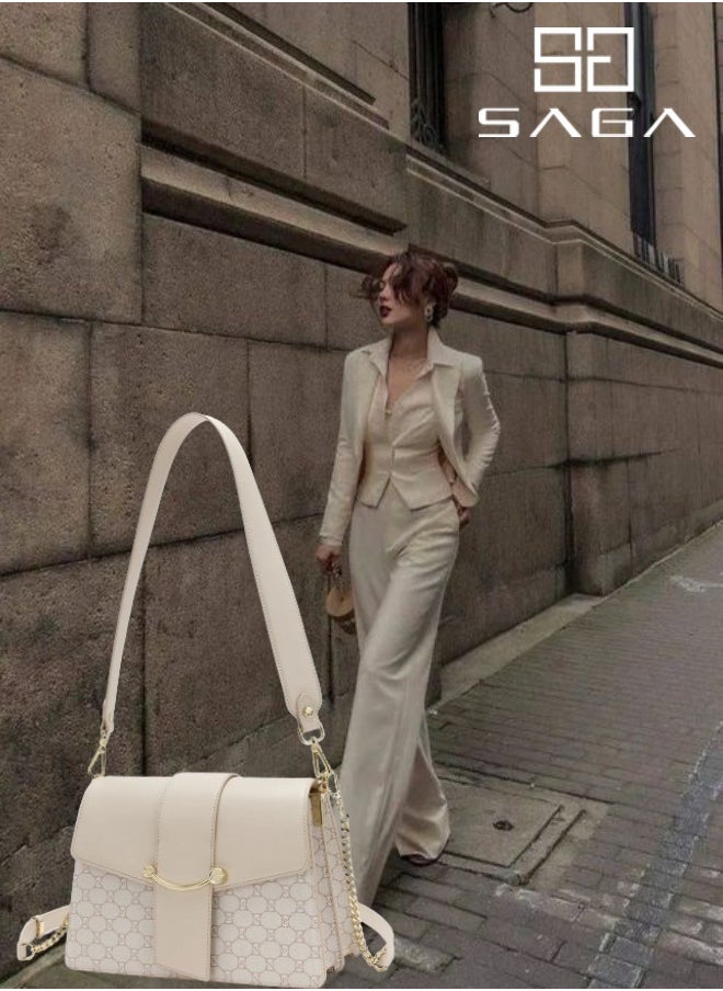 SAGA 2 Pieces Beige Monogram Shoulder Bag with Luxury Gold Clasp  - Image 2