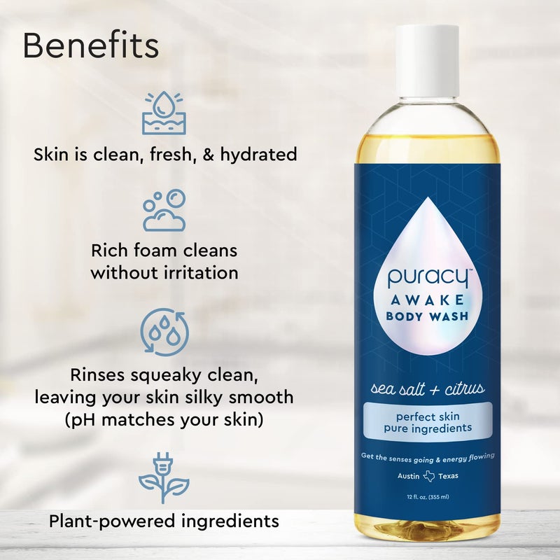 Puracy Body Wash, Natural Body Wash, 98.6% Pure Plant Ingredients, Moisturizing Shower Gel for Women Men Kids, Body Soap for Dry Sensitive Skin. Gently Scented with Citrus & Sea Salt, 12 Oz - Image 2