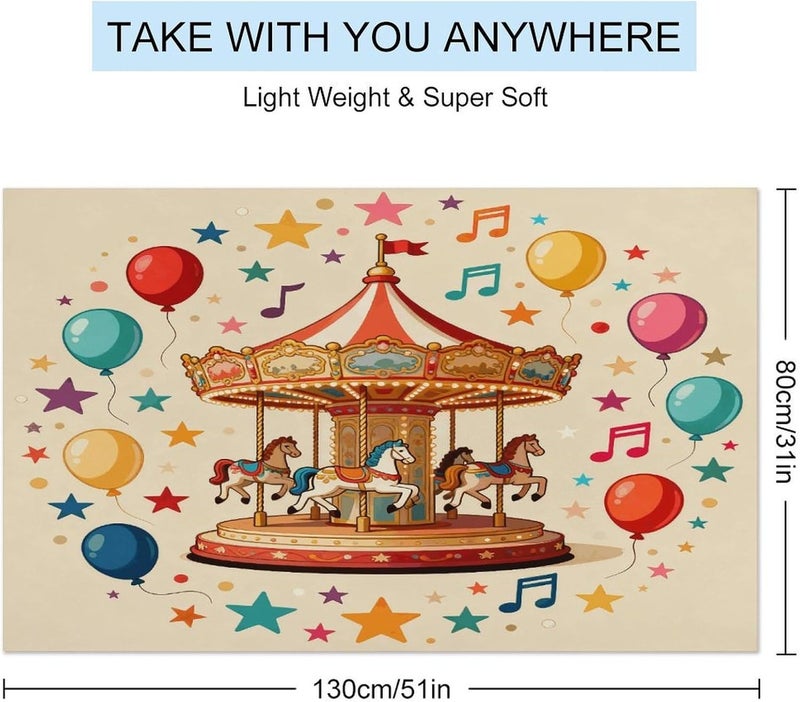 Beach Towel 31"x51" Lightweight, Super Absorbent Sandproof Towels Carousel & Balloons Double-Sided Plush Towel for Adults, Travel, Pool, Gym & Sports Sand-Free Quick-Dry Bath Towels - Image 2