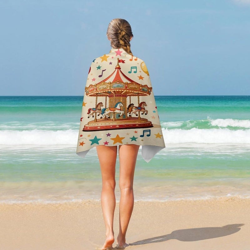 Beach Towel 31"x51" Lightweight, Super Absorbent Sandproof Towels Carousel & Balloons Double-Sided Plush Towel for Adults, Travel, Pool, Gym & Sports Sand-Free Quick-Dry Bath Towels - Image 5