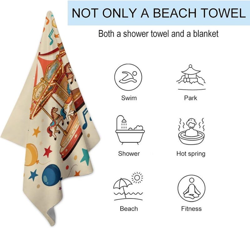 Beach Towel 31"x51" Lightweight, Super Absorbent Sandproof Towels Carousel & Balloons Double-Sided Plush Towel for Adults, Travel, Pool, Gym & Sports Sand-Free Quick-Dry Bath Towels - Image 3