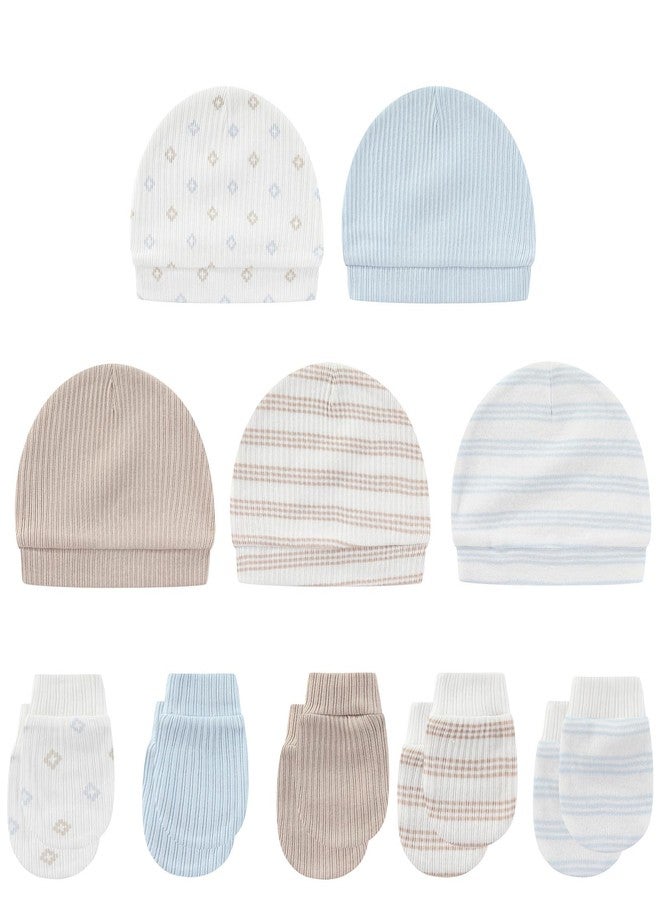 MAMIMAKA Baby Hat and Mittens Set Cotton Newborn Baby Hats Caps for Boys and Girls, 0-6 Months - Image 1