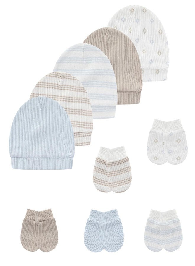MAMIMAKA Baby Hat and Mittens Set Cotton Newborn Baby Hats Caps for Boys and Girls, 0-6 Months - Image 2