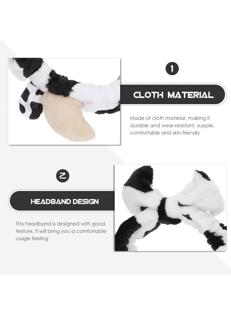 EXCEFORE Bath Ears Headbandm, Spa Makeup Headbands Cute, Makeup Kids Wrap Warm Soft Washing Wash Keep Spa Hair Plush Winter for Skincare Head Girls Bow Face Shaped Wraps Pattern(The Cow) - Image 4