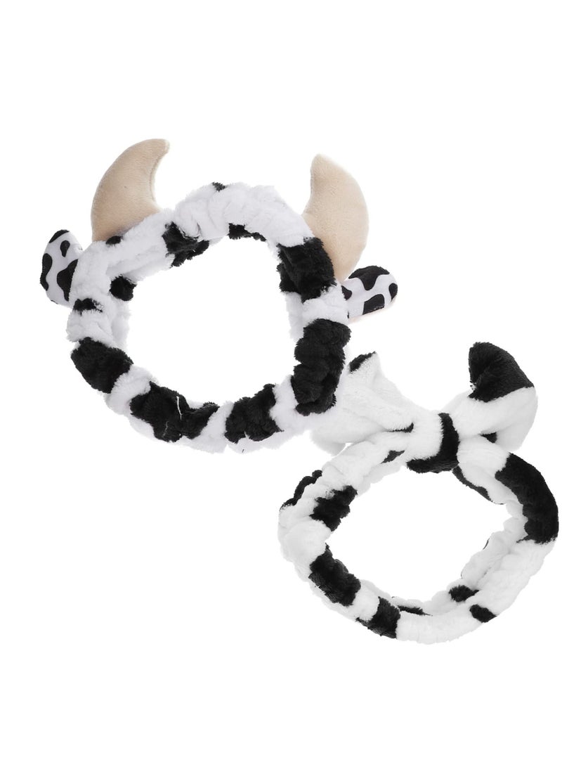 EXCEFORE Bath Ears Headbandm, Spa Makeup Headbands Cute, Makeup Kids Wrap Warm Soft Washing Wash Keep Spa Hair Plush Winter for Skincare Head Girls Bow Face Shaped Wraps Pattern(The Cow) - Image 2