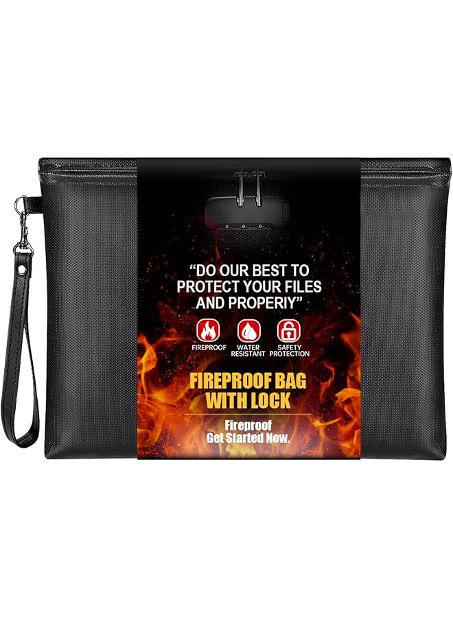 erorex Fireproof Document Bag With Lock 14.3X10.2 Fireproof And Waterproof Money Bag With Zipper Closure Storage Pouch For A4 Letter Size Document Cash Cell Phone Tablet Credit Card Passport  - Image 1
