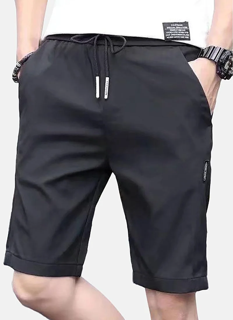 YUNIQEE Black Mid Rise Soild Slim Fit Shorts