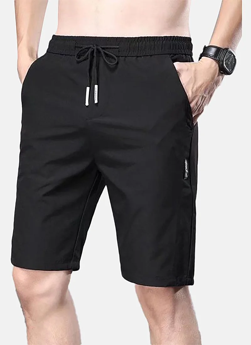يونيكي Black Mid Rise Soild Slim Fit Shorts