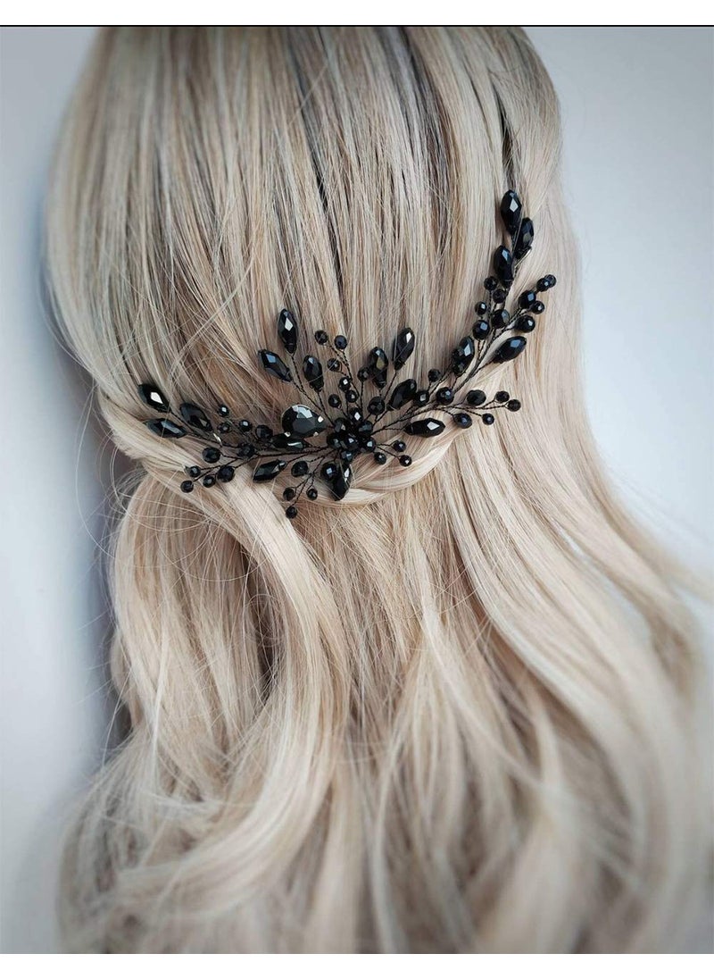 Aimimier - Aimimier Bridal Black Crystal Hair Pins Classical Wedding Back Comb Prom Party Festival Hair Accessories for Women and Girls - Image 1