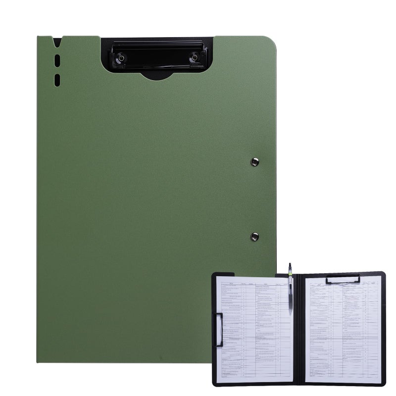 FRETONBA Clipboard Folder, A4 Foldable Clipboard with Horizontal and Vertical Double Metal Clips, 360 Degree Foldable Binder Clipboards with Pen Holder, File Cover Work Folder Clipboards, Green - Image 1