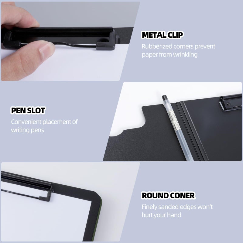 FRETONBA Clipboard Folder, A4 Foldable Clipboard with Horizontal and Vertical Double Metal Clips, 360 Degree Foldable Binder Clipboards with Pen Holder, File Cover Work Folder Clipboards, Green - Image 3