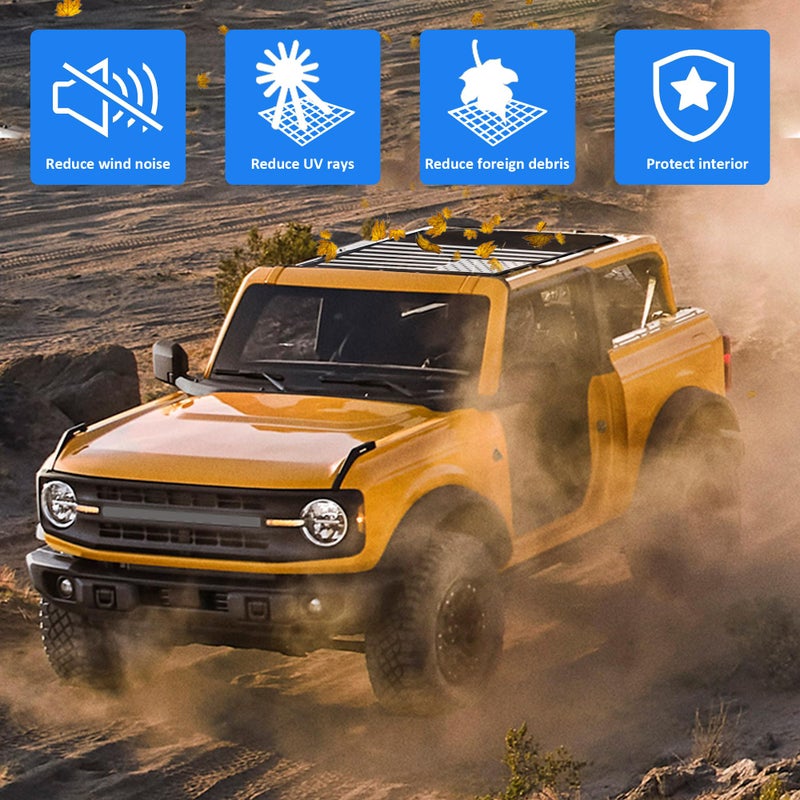 RERPRO Sunshade Compatible with 2021 2022 2023 2024 2025 New Ford Bronco 2 Door Sun Shade Bikini Top Roof Bimini Soft Mesh Net Exterior Accessories, Blocks UV Wind Noise, Black with America Flag - Image 3