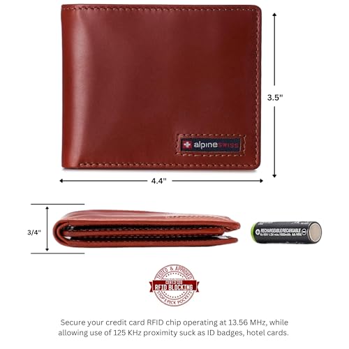 Alpine Swiss Mens Wallet for Men | RFID Protected Leather Mens Wallet | Spencer Bifold with Divided Bill Section | Gift Box | 2 ID Windows | 14 Card Storage Pockets for Organization Glossy Nappa Tan - Image 3