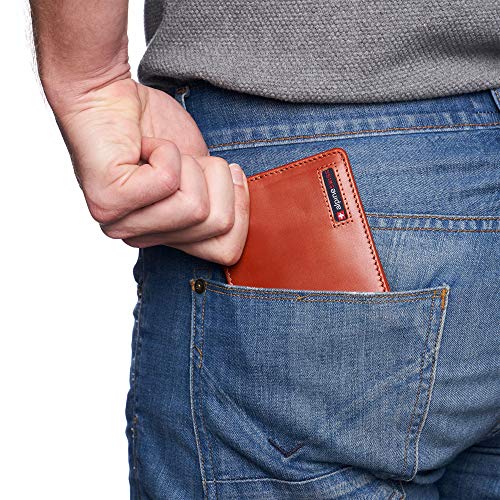 Alpine Swiss Mens Wallet for Men | RFID Protected Leather Mens Wallet | Spencer Bifold with Divided Bill Section | Gift Box | 2 ID Windows | 14 Card Storage Pockets for Organization Glossy Nappa Tan - Image 4