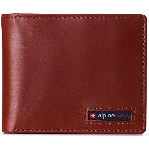 Alpine Swiss Mens Wallet for Men | RFID Protected Leather Mens Wallet | Spencer Bifold with Divided Bill Section | Gift Box | 2 ID Windows | 14 Card Storage Pockets for Organization Glossy Nappa Tan - Image 1