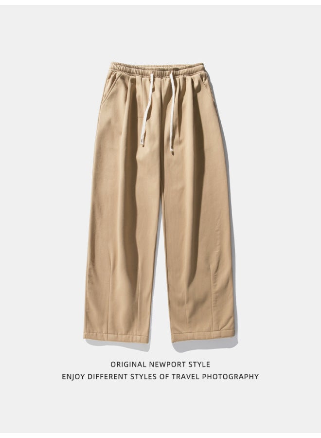 Thick Textured Casual Pants For Men, Spring Style, Pleated Design, Loose Long Pants Retro Fleece Sweatpants - Image 5