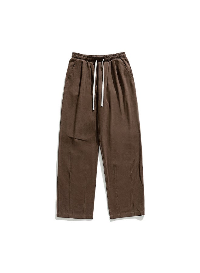 Thick Textured Casual Pants For Men, Spring Style, Pleated Design, Loose Long Pants Retro Fleece Sweatpants - Image 1