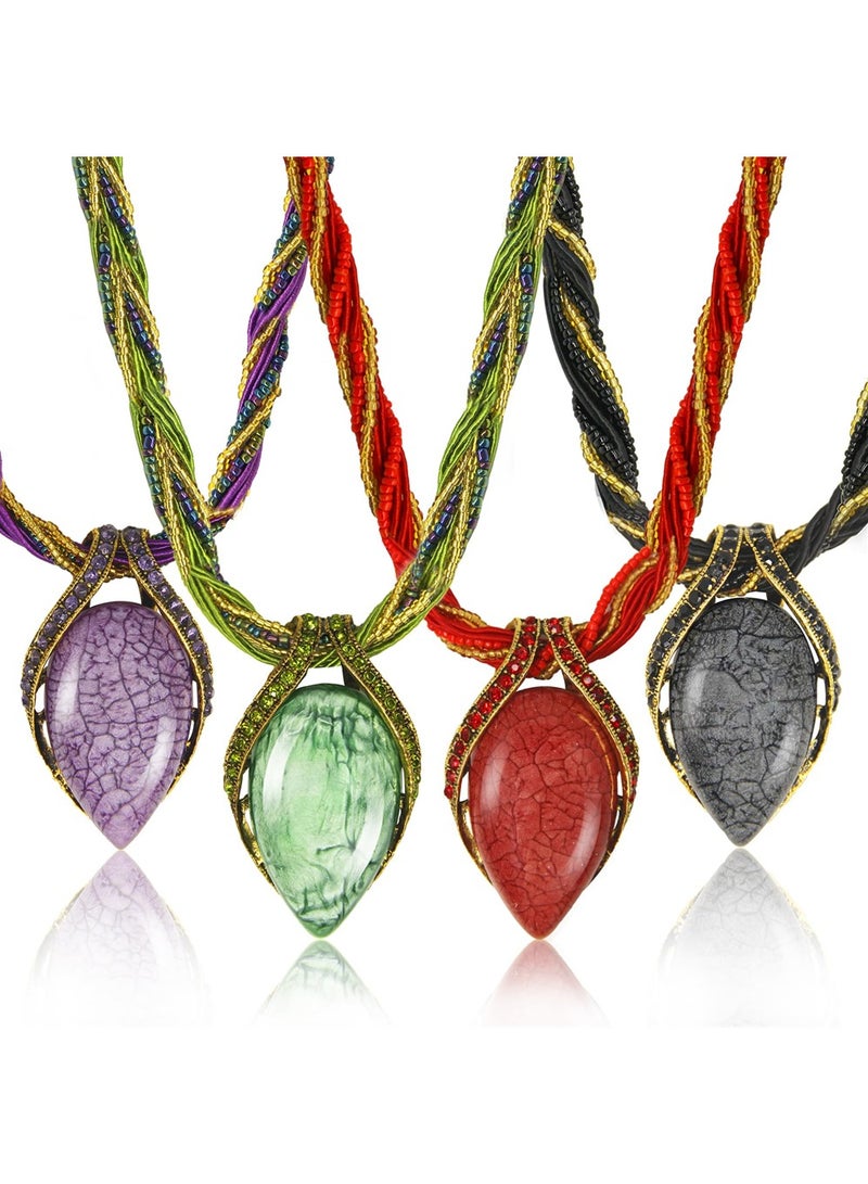 Excefore Bohemian Necklaces for Women, 4 Pieces Vintage Jewelry Necklace Drop-shaped Pendent Collar Necklace, Adjustable Trendy Casual Jewelry Necklace Sets for Party, Wedding, Gifts - Image 1