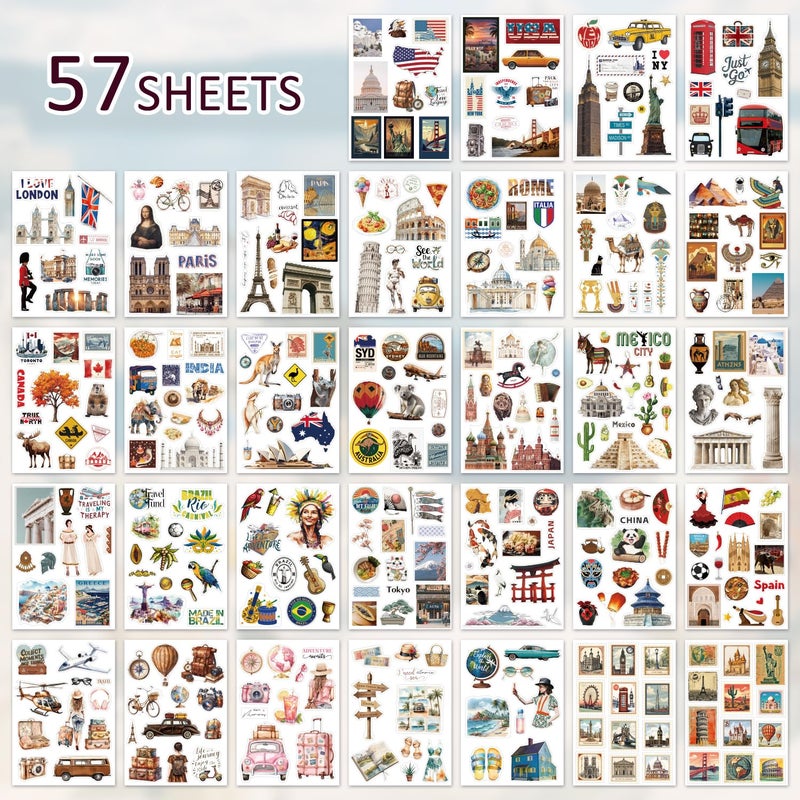 emmoolife 57 Sheets Vintage Travel Scrapbook Sticker Book, 500+ Vintage & Modern Stickers for Scrapbooking, 25 Pcs Ephemera Papers Art Scrapbook Supplies for Adults Teens Women Girls Junk Journal Journaling - Image 3