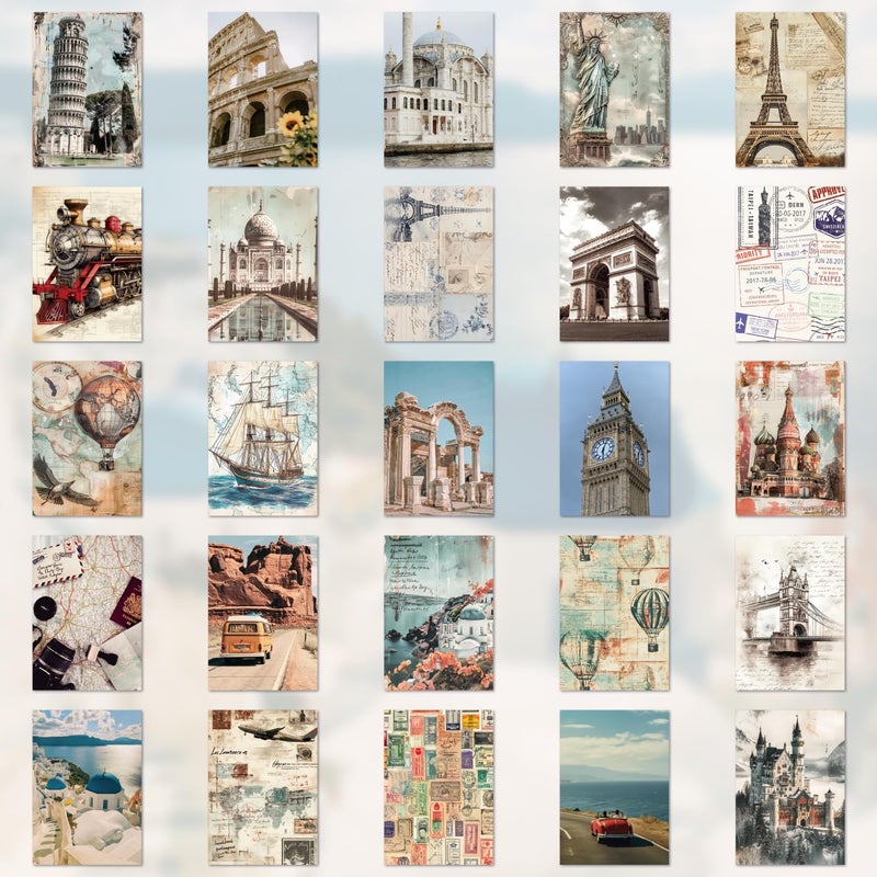 emmoolife 57 Sheets Vintage Travel Scrapbook Sticker Book, 500+ Vintage & Modern Stickers for Scrapbooking, 25 Pcs Ephemera Papers Art Scrapbook Supplies for Adults Teens Women Girls Junk Journal Journaling - Image 2