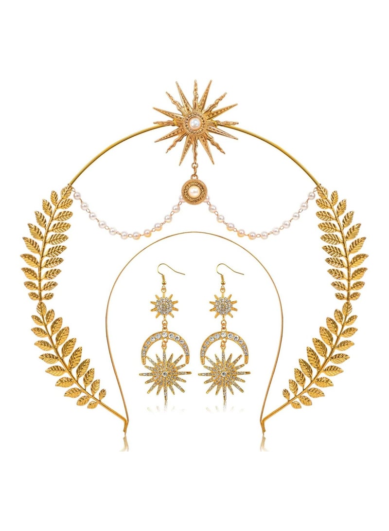 SYOSI Halo Crown Moon Stars Crown Halo Headband Crown Celestial Headband Tiaras Crowns for Women Wedding Bridal Prom Tiara with Star Earrings Dangle - Image 1