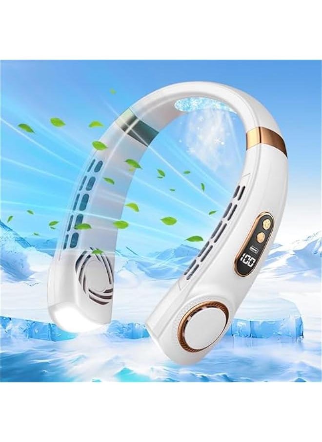 HOOKOR Neck Air Conditioner, Portable Neck Fan with borneol Cooling Airflow Bladeless USB Neck Fans Portable Recharge with 5 Speeds, LED Display, Personal Fan for Outdoor Travel (White)  - Image 1