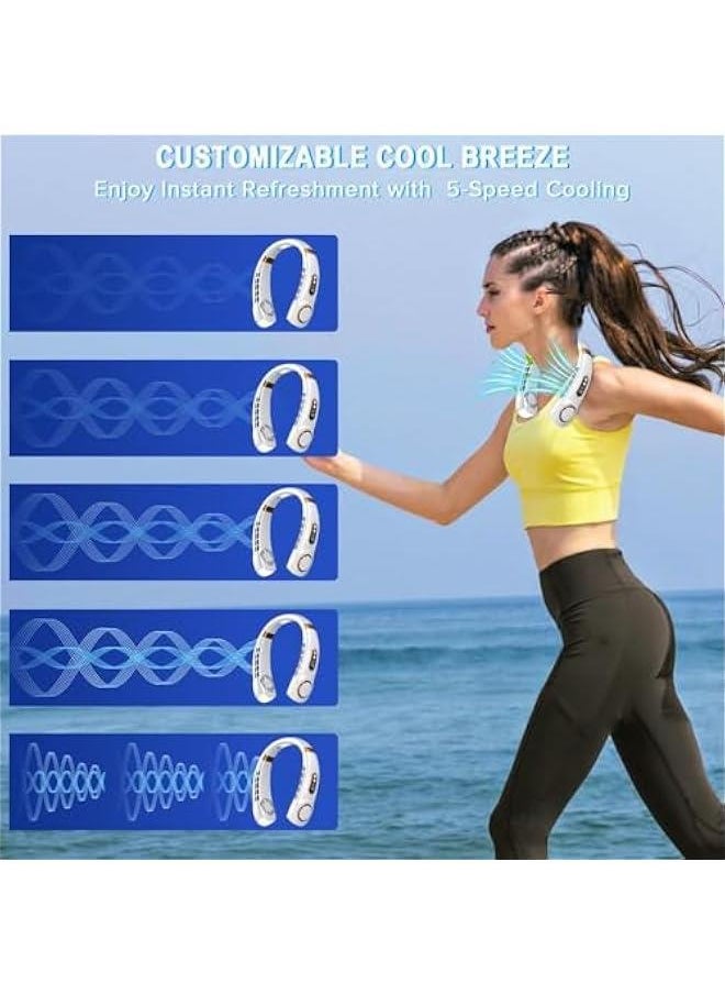 HOOKOR Neck Air Conditioner, Portable Neck Fan with borneol Cooling Airflow Bladeless USB Neck Fans Portable Recharge with 5 Speeds, LED Display, Personal Fan for Outdoor Travel (White)  - Image 2