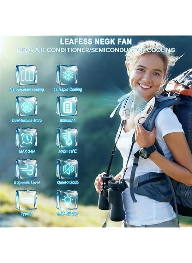 HOOKOR Neck Air Conditioner, Portable Neck Fan with borneol Cooling Airflow Bladeless USB Neck Fans Portable Recharge with 5 Speeds, LED Display, Personal Fan for Outdoor Travel (White)  - Image 3
