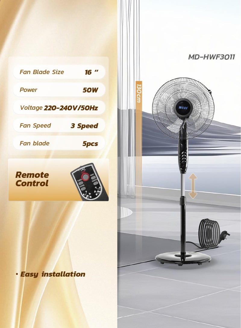 MODI 16" Pedestal Fan with 5 Blades and Remote Control 50W, Adjustable, Silent  - Image 2
