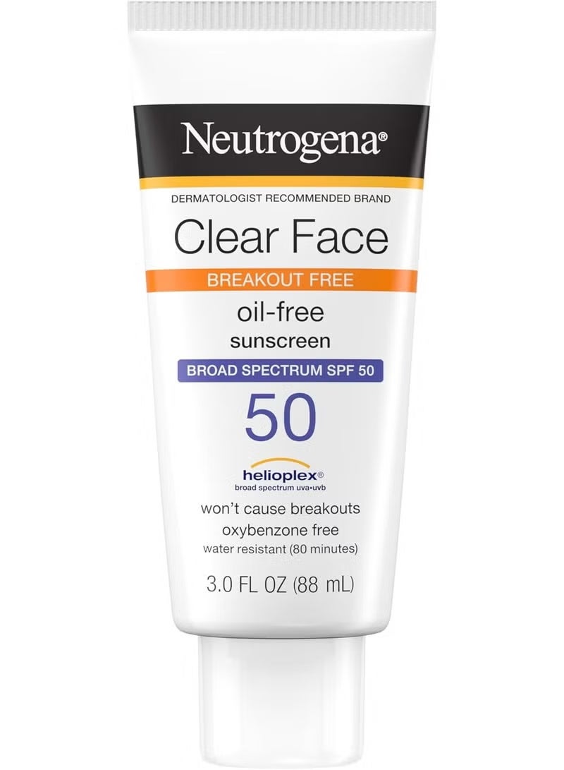 Neutrogena Face Sunscreen, Broad Spectrum SPF 50 Clear Face, Breakout Free Lotion, Fragrance- & Oxybenzone-Free, Non-Comedogenic, 3 fl. ozFluid Ounce - Image 1