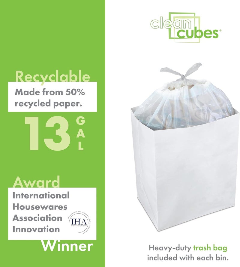 Clean Cubes 13 Gallon Disposable Pop-Up Trash Cans (3-Pack) with Fitted Bags – Foldable Garbage & Recycling Bins for Parties, Events & Kitchen (White, 17" H x 13.5" W x 10" D) - Image 4