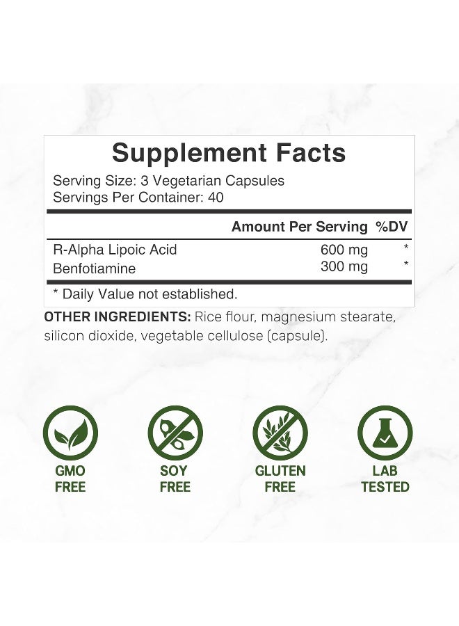 DEAL SUPPLEMENT R Alpha Lipoic Acid 600mg with Benfotiamine 300mg Per Serving, 120 Veggie Capsules - Image 2