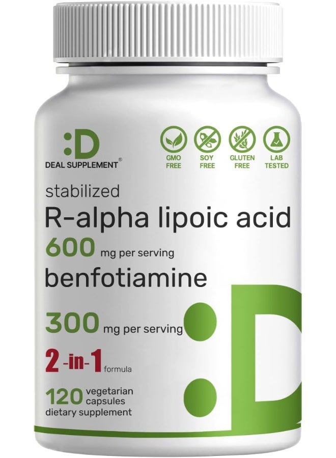 DEAL SUPPLEMENT R Alpha Lipoic Acid 600mg with Benfotiamine 300mg Per Serving, 120 Veggie Capsules - Image 1