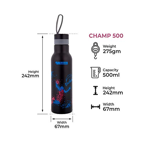 Dubblin Champ Premium Stainless Steel Double Wall Vacuum Insulated BPA Free Water Bottle, Sports Thermo Flask Keeps Hot 12 Hours, Cold 24 Hours (Blue,500 ML) - Image 5