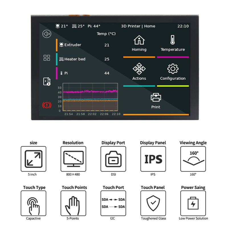 Touchscreen Display 5" Black High-Resolution 800 X 480 Pixels - Capacitive 5-Point Touch Panel IPS Panel for Raspberry Pi Device Setup & User Installation - Image 3