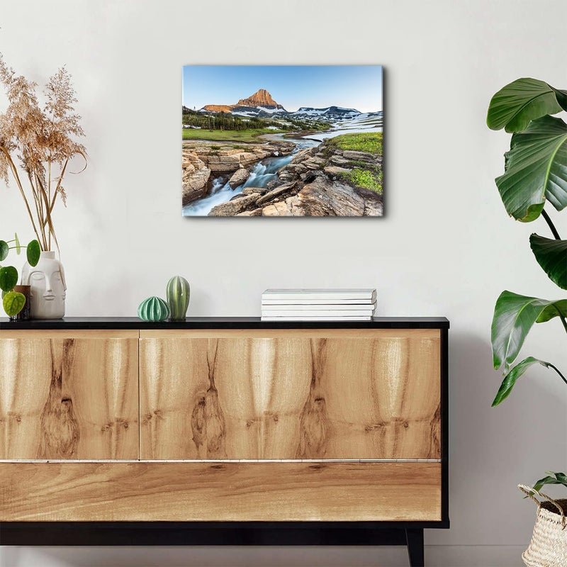 YOOOAHU Glacier National Park Wall Art Vintage Mountain Logan Pass River Prints Posters Nature Landscape Painting Artwork Nature Scenery Canvas Picture for Living Room Bedroom Office Home Decorations 12x16” - Image 2