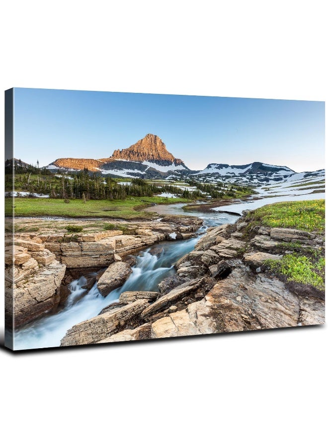 YOOOAHU Glacier National Park Wall Art Vintage Mountain Logan Pass River Prints Posters Nature Landscape Painting Artwork Nature Scenery Canvas Picture for Living Room Bedroom Office Home Decorations 12x16” - Image 1