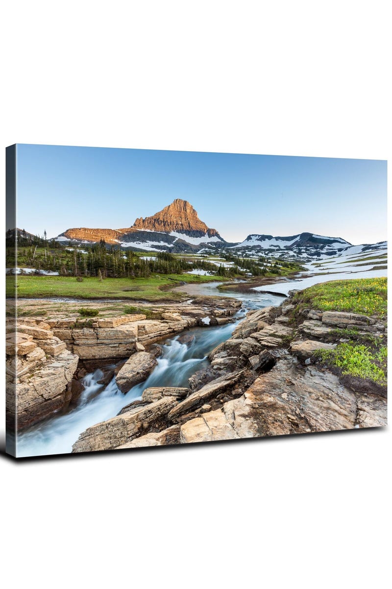YOOOAHU Glacier National Park Wall Art Vintage Mountain Logan Pass River Prints Posters Nature Landscape Painting Artwork Nature Scenery Canvas Picture for Living Room Bedroom Office Home Decorations 12x16” - Image 1