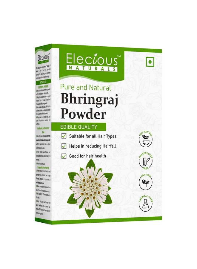 Elecious Bhringraj Powder For Hair Growth (200 Grams) ; Edible ; Good For Hair Pack Hair Oil And Oral Consumption ; Preservative Free - Image 1