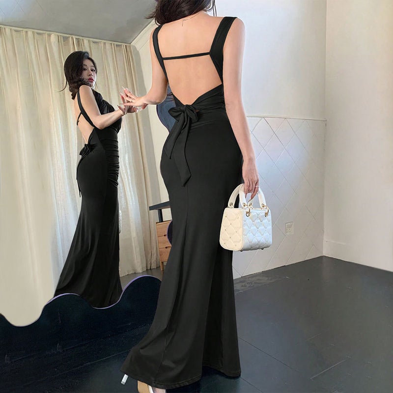 2026 Summer High Waist Bodycon Long Dress Solid Knit Sleeveless V-Neck - Image 1