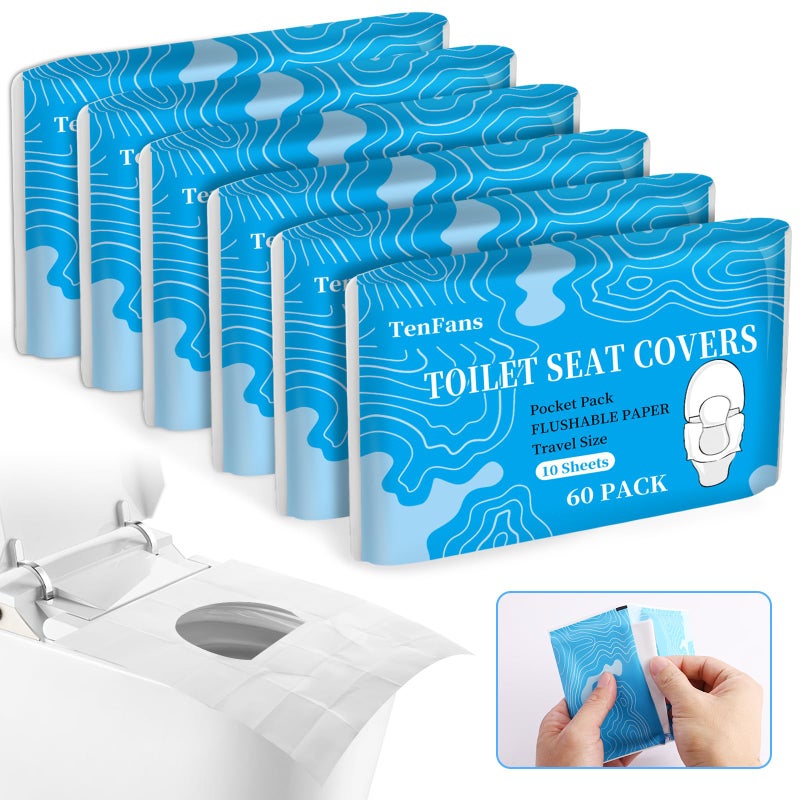 TenFans Toilet Seat Covers (60 pack), XL Flushable and Biodegradable Paper Cover Disposable for Adult and Kidsâ€™ Potty Training, Great for Airplane, Travel Seats, Public Restroom and Camping - Image 1