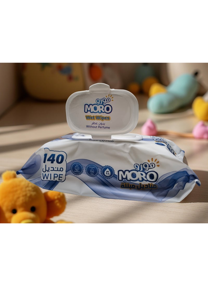 Moro wet wipes without perfume, gentle on the skin to care for your child, 140 wipes  - Image 2