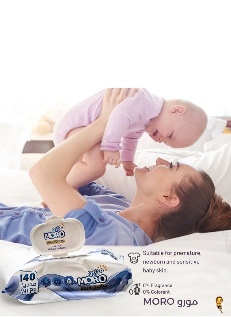 Moro wet wipes without perfume, gentle on the skin to care for your child, 140 wipes  - Image 3