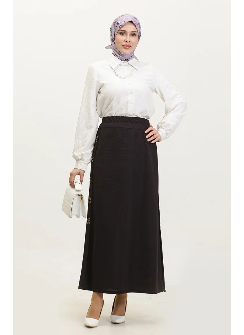 Sefa Merve Plus Size Button Detail Skirt 4206-03 Plum