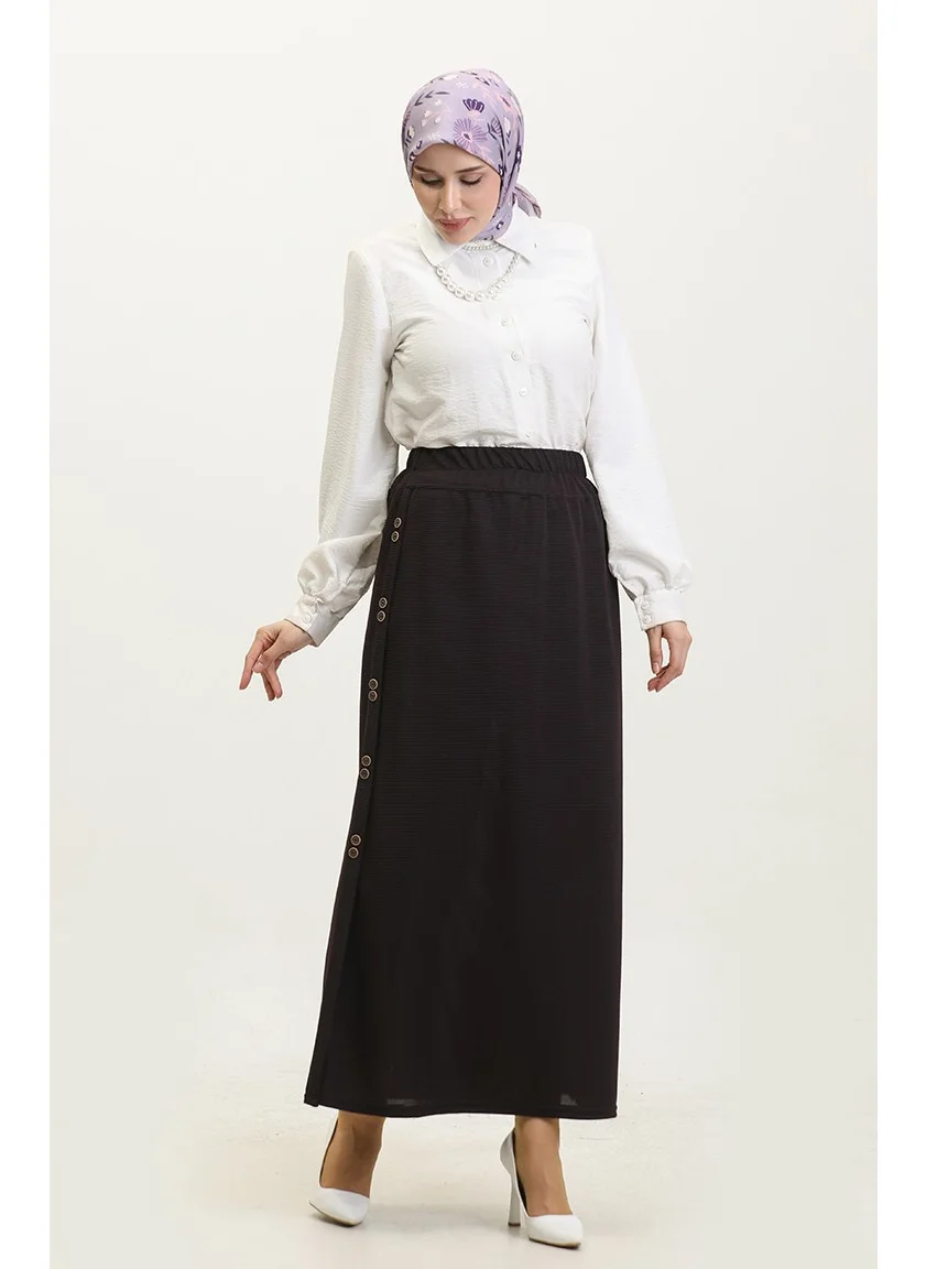 Sefa Merve Plus Size Button Detail Skirt 4206-03 Plum